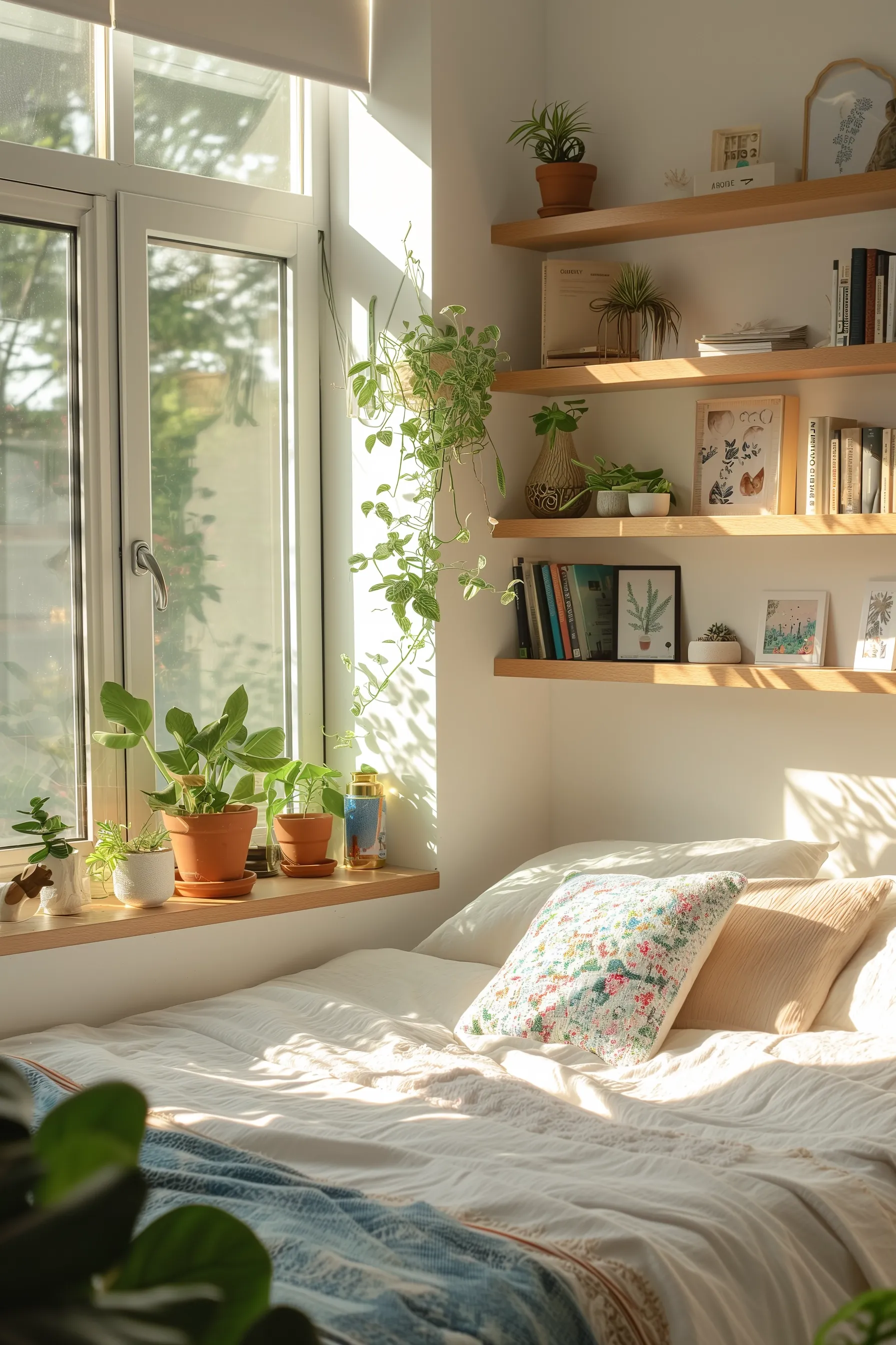 White bedding with plants