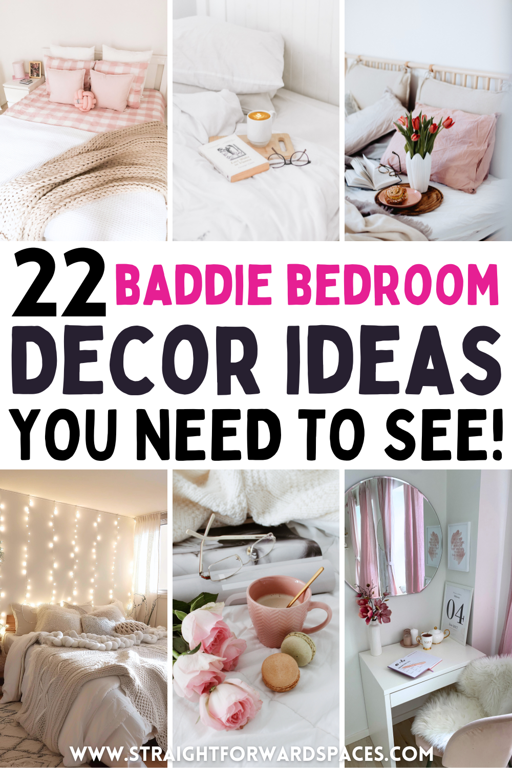 Baddie bedroom decor ideas with pink and white furniture
