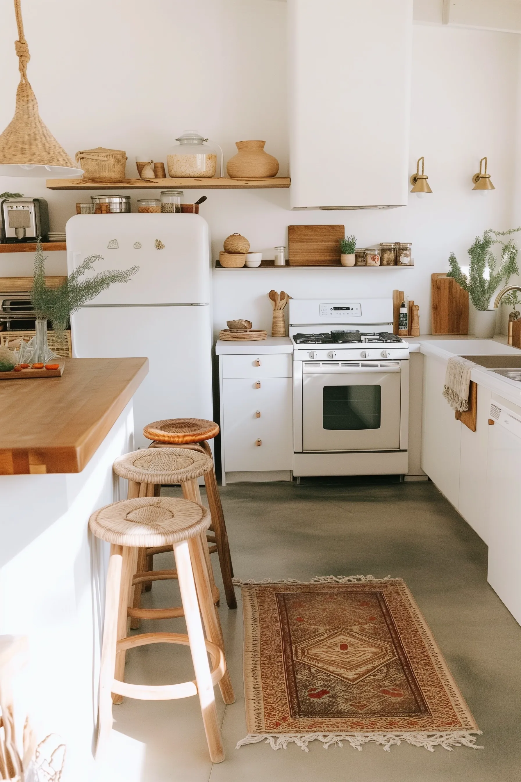 A terracotta and rust colored Boho kitchen