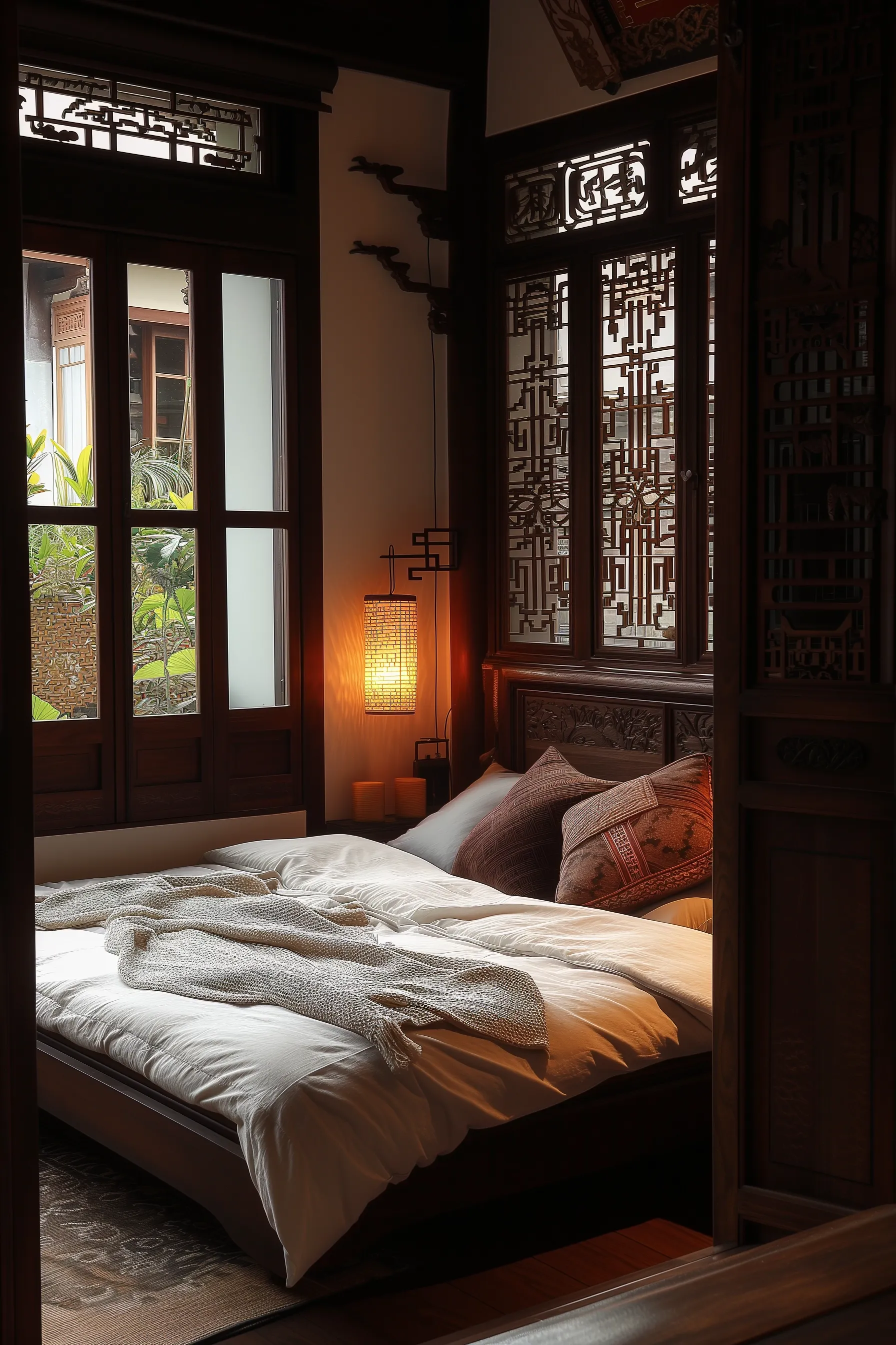 Paper lantern in an Asian bedroom