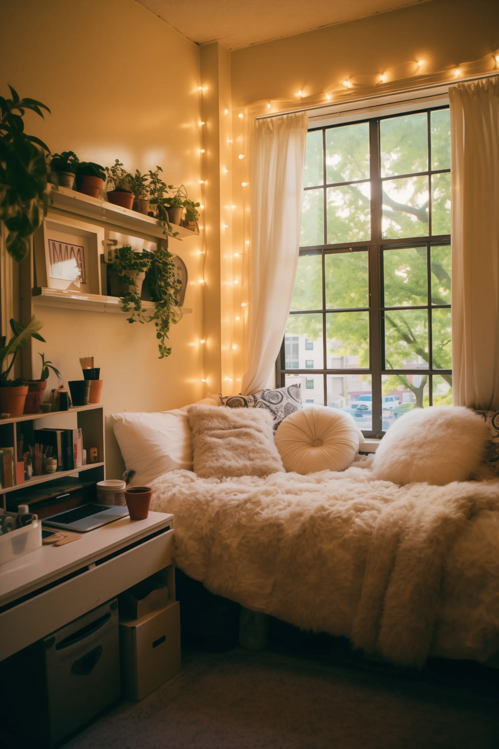 A white loft bed with extra storage