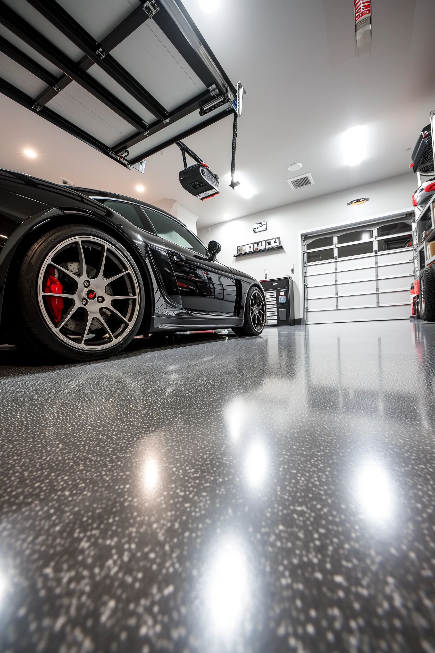 garage floor staining with black car