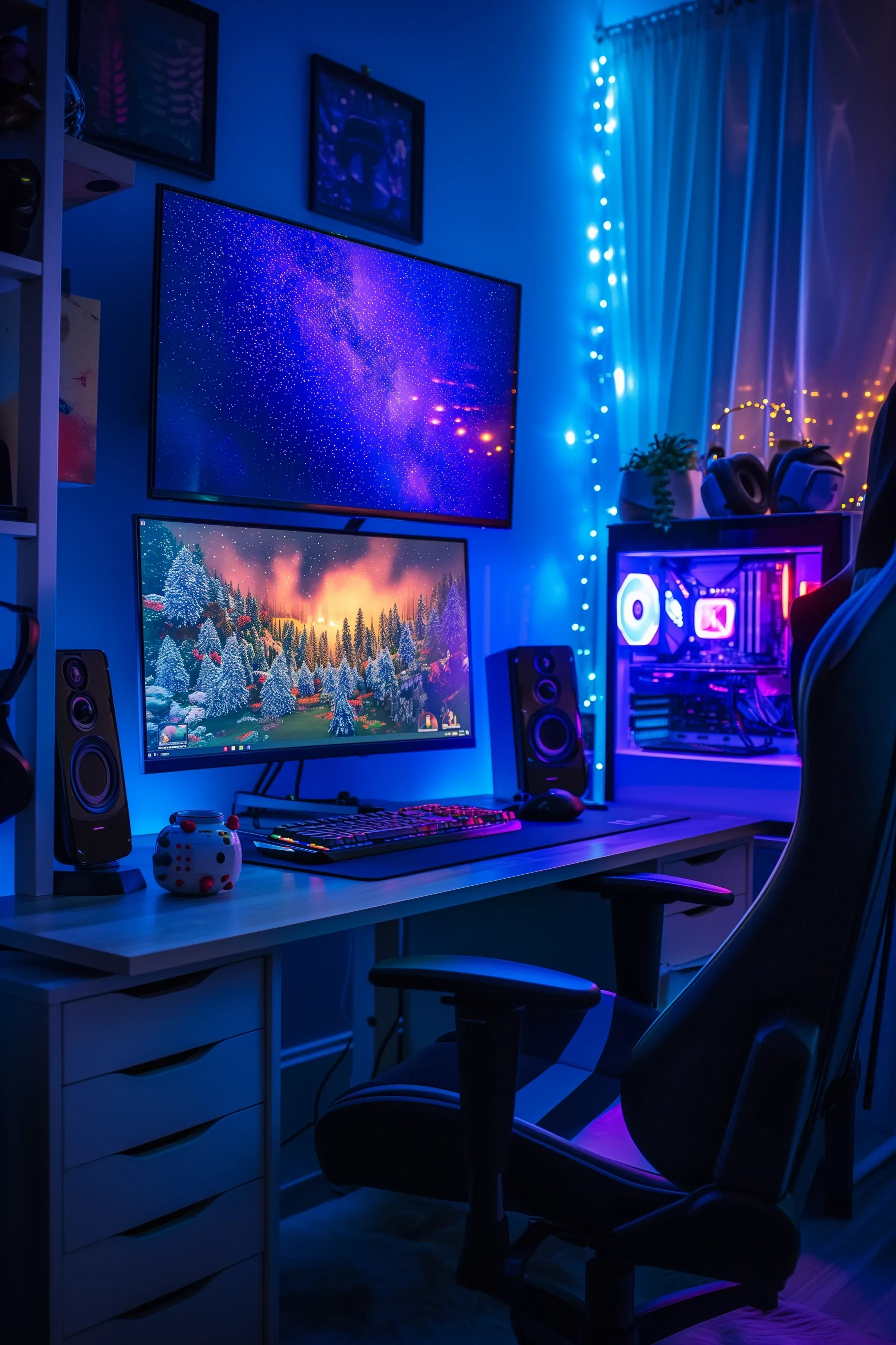 A gaming room with LD lights