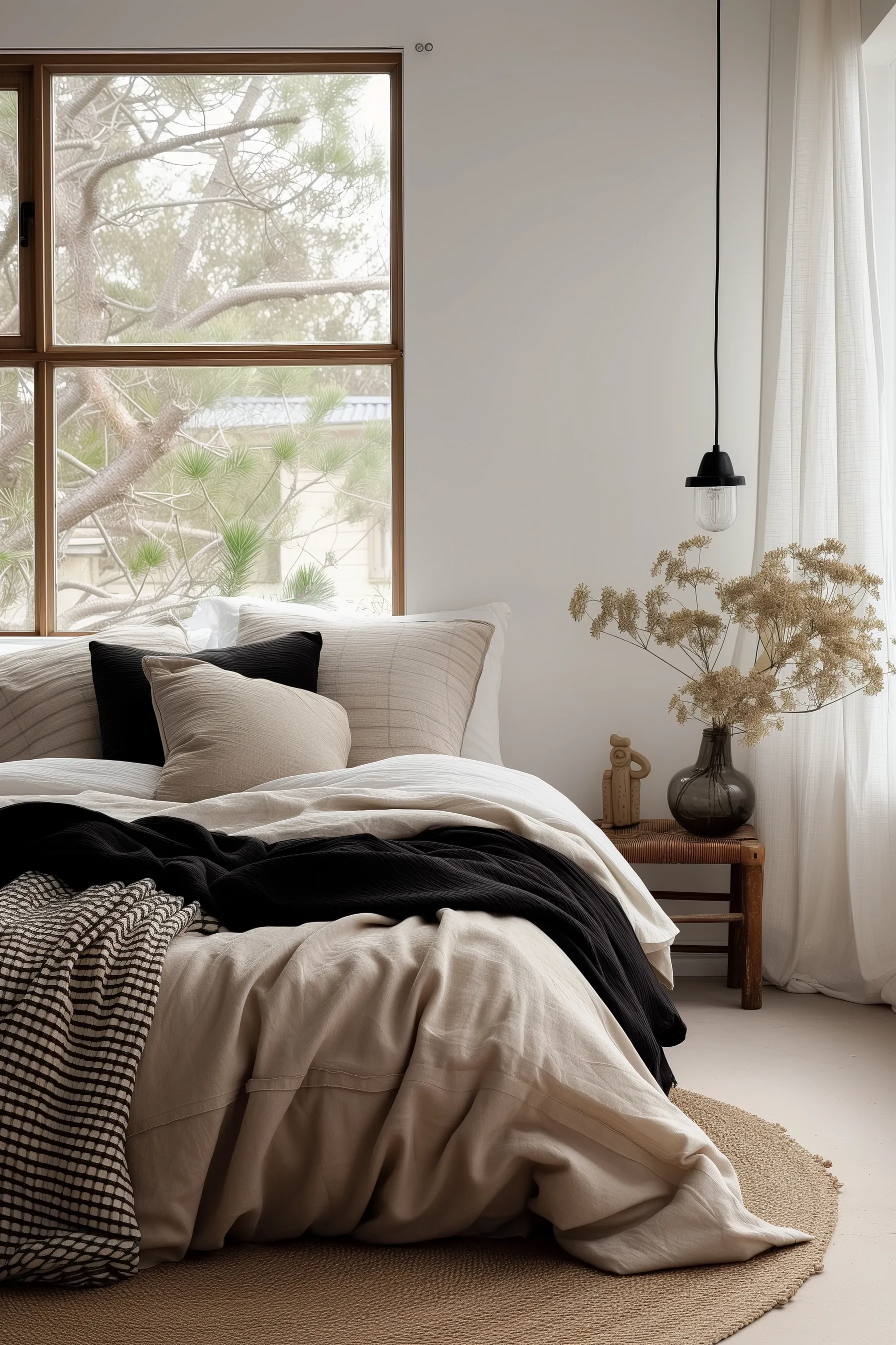 white low bed near white framed glass window