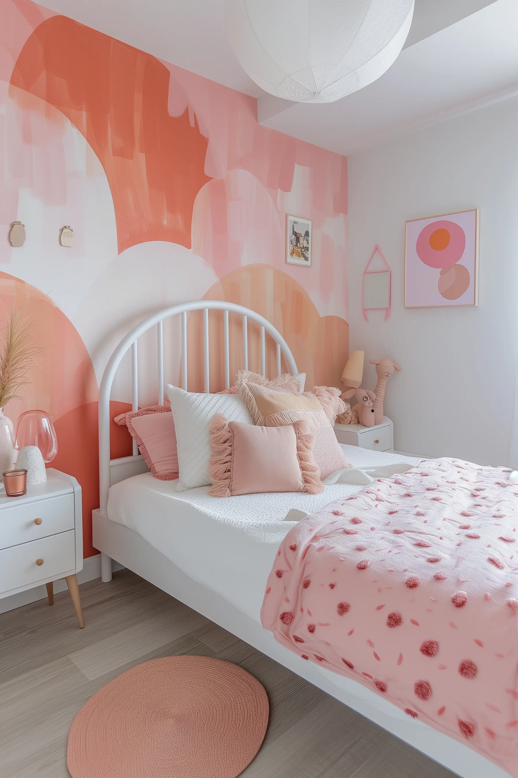 photography of bedroom with a pink accent wall