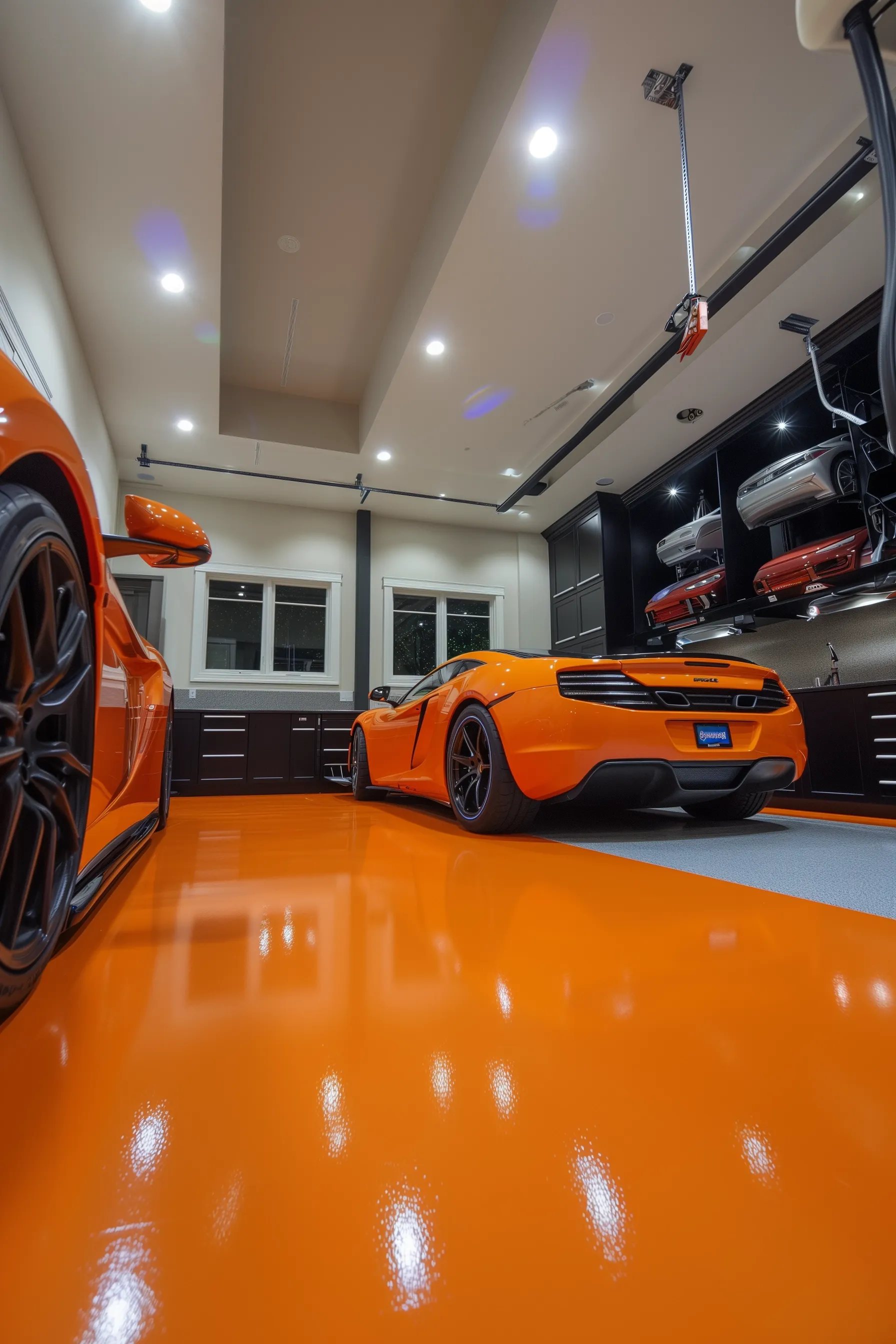 orange garage floor stain with car