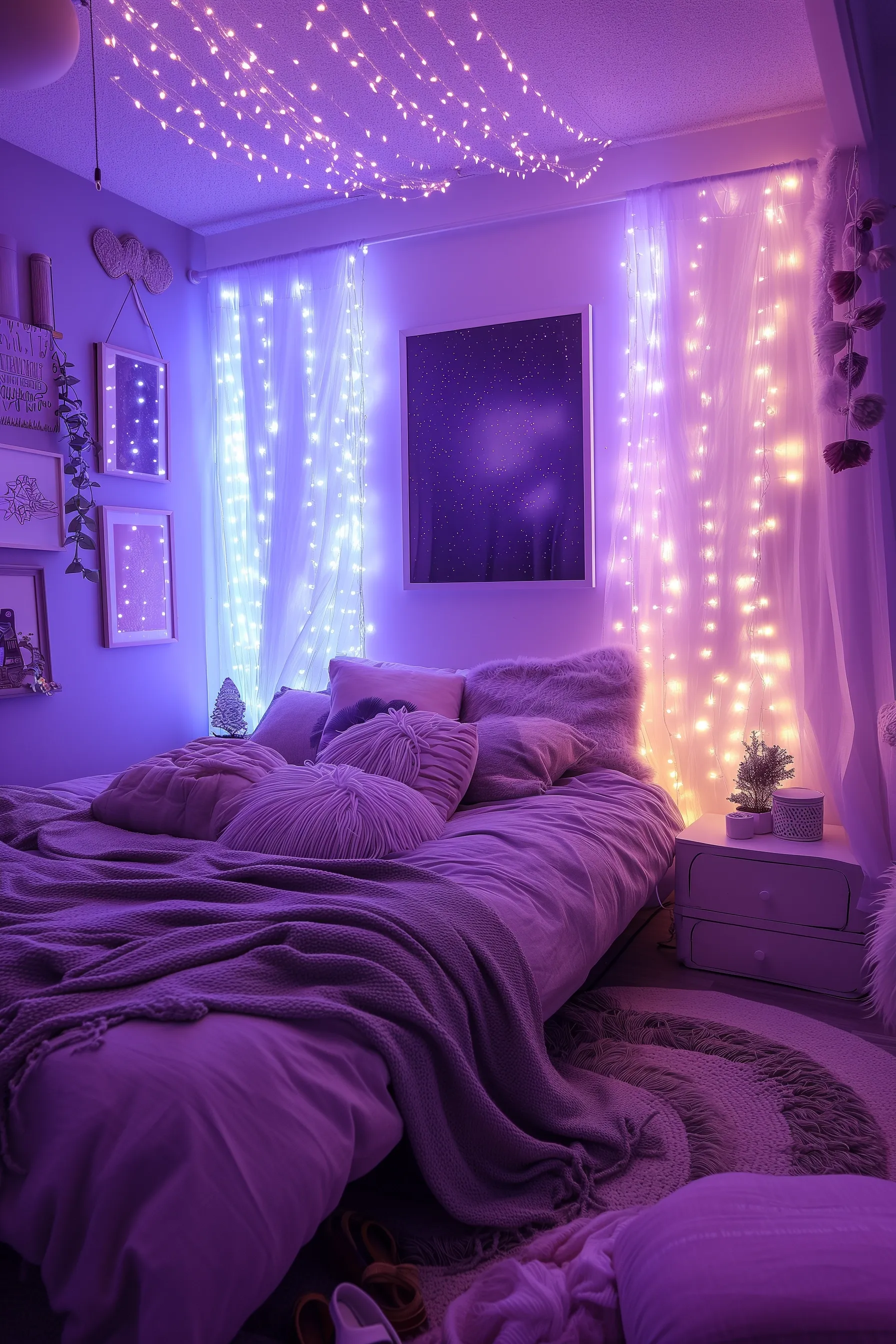 Teenage girls room with purple rug