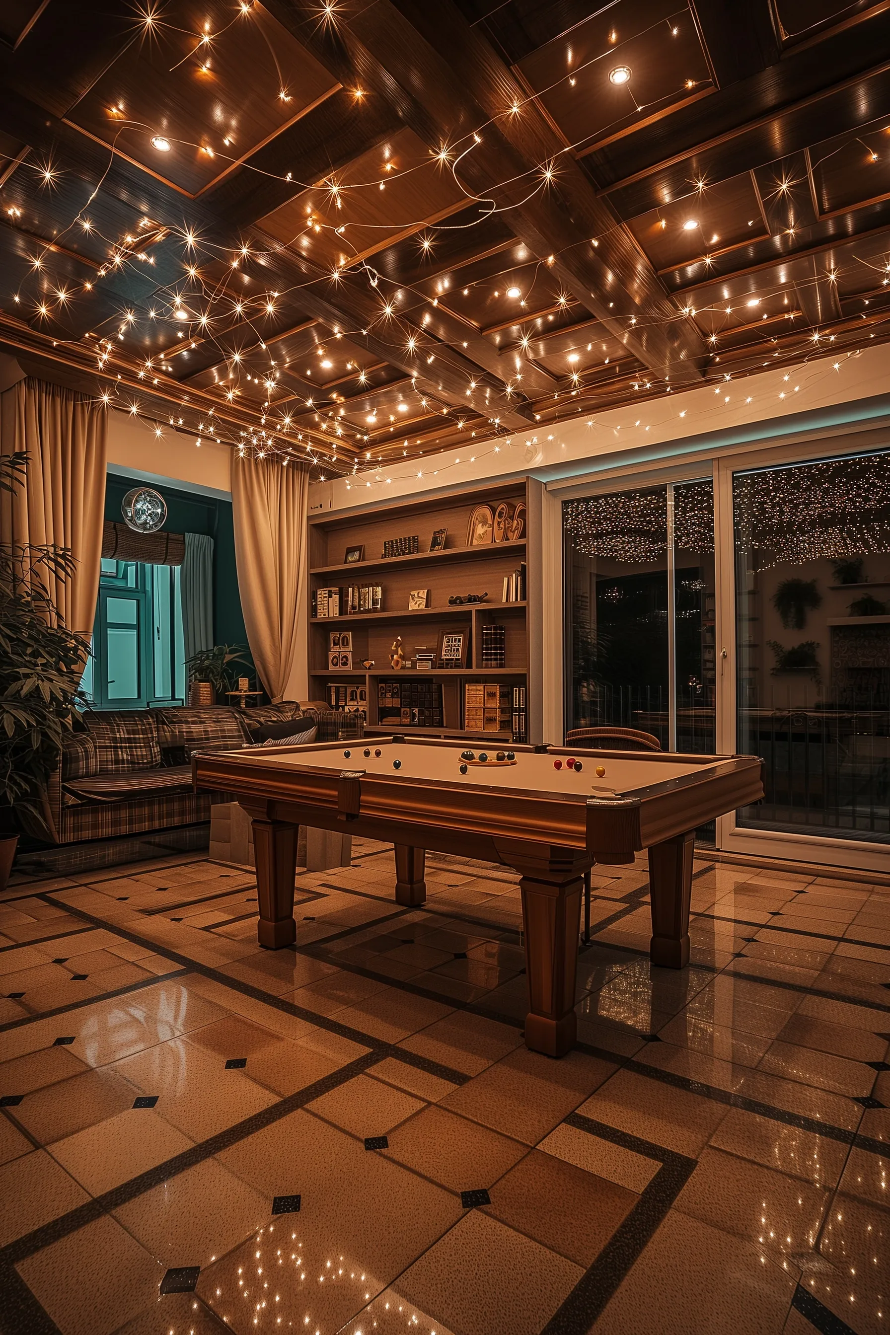 Tile floor and pool table