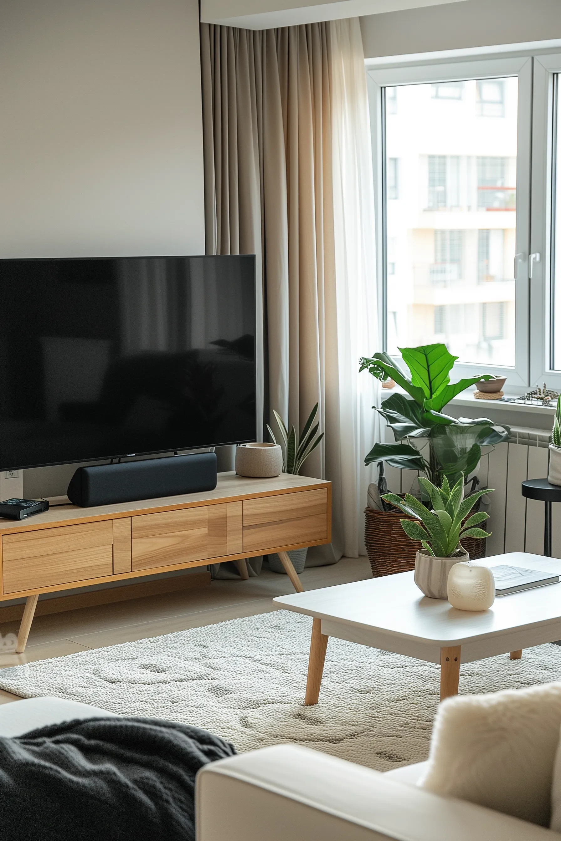 A mounted tv in a living room