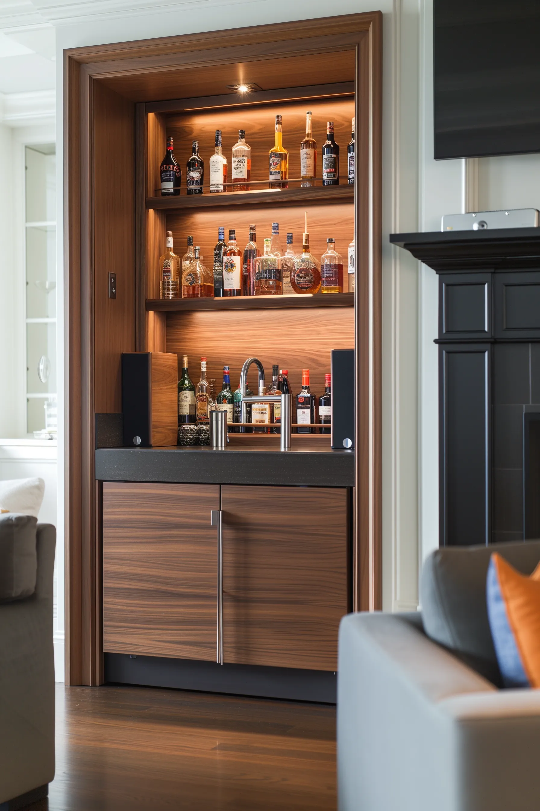 Bar Shelves with Built-In Speakers