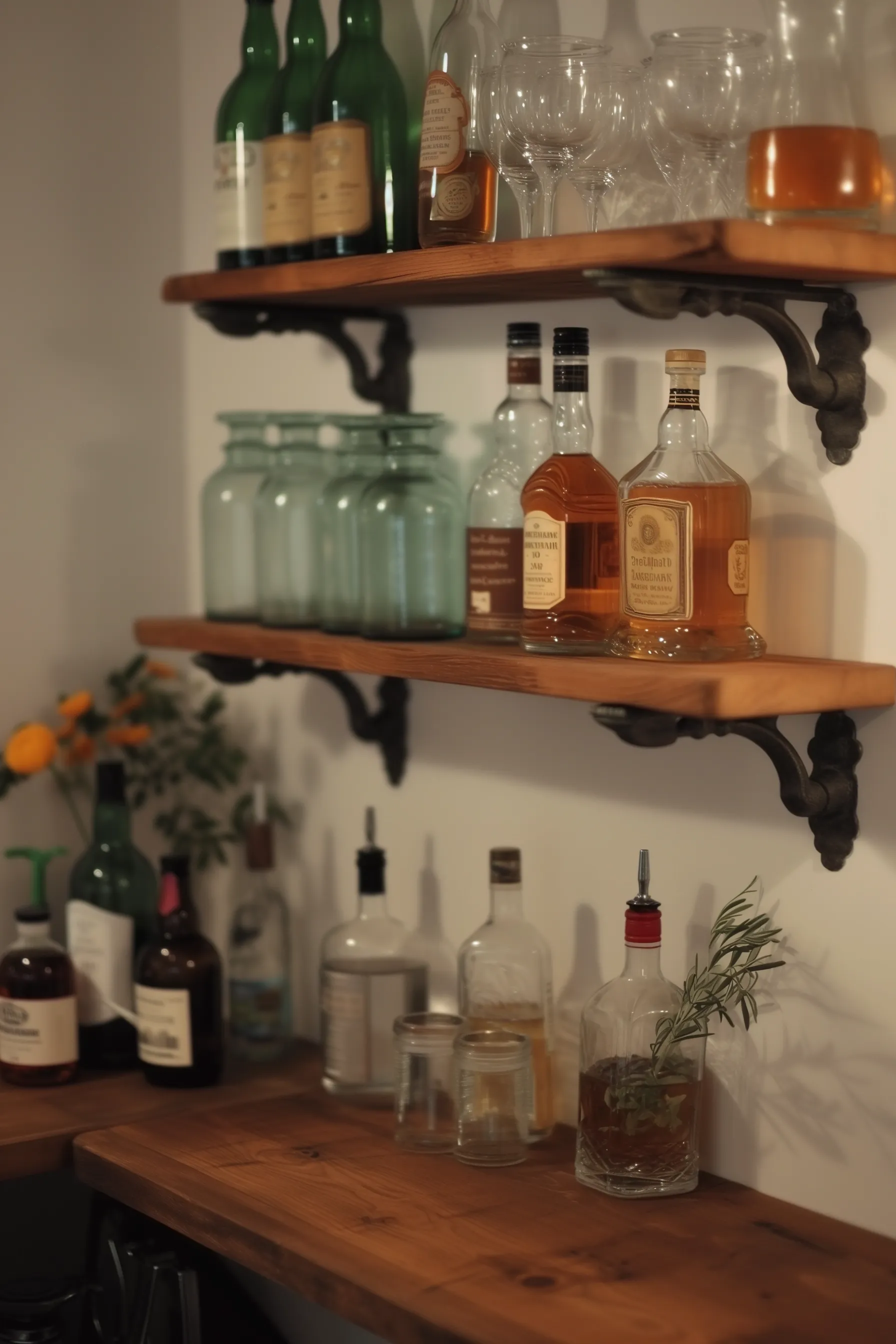 Bar Shelves with Decorative Brackets