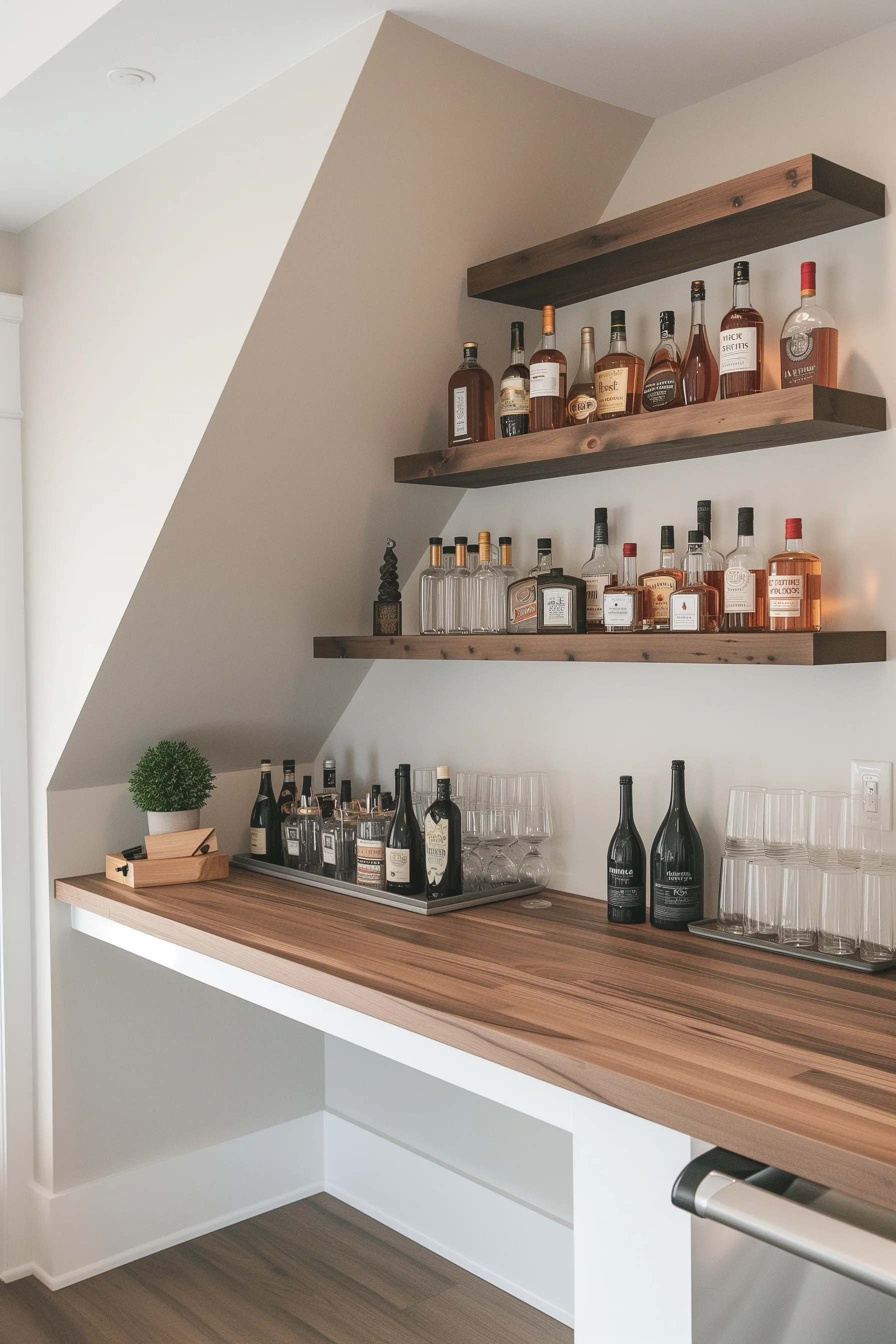 A corner bar nook with wood