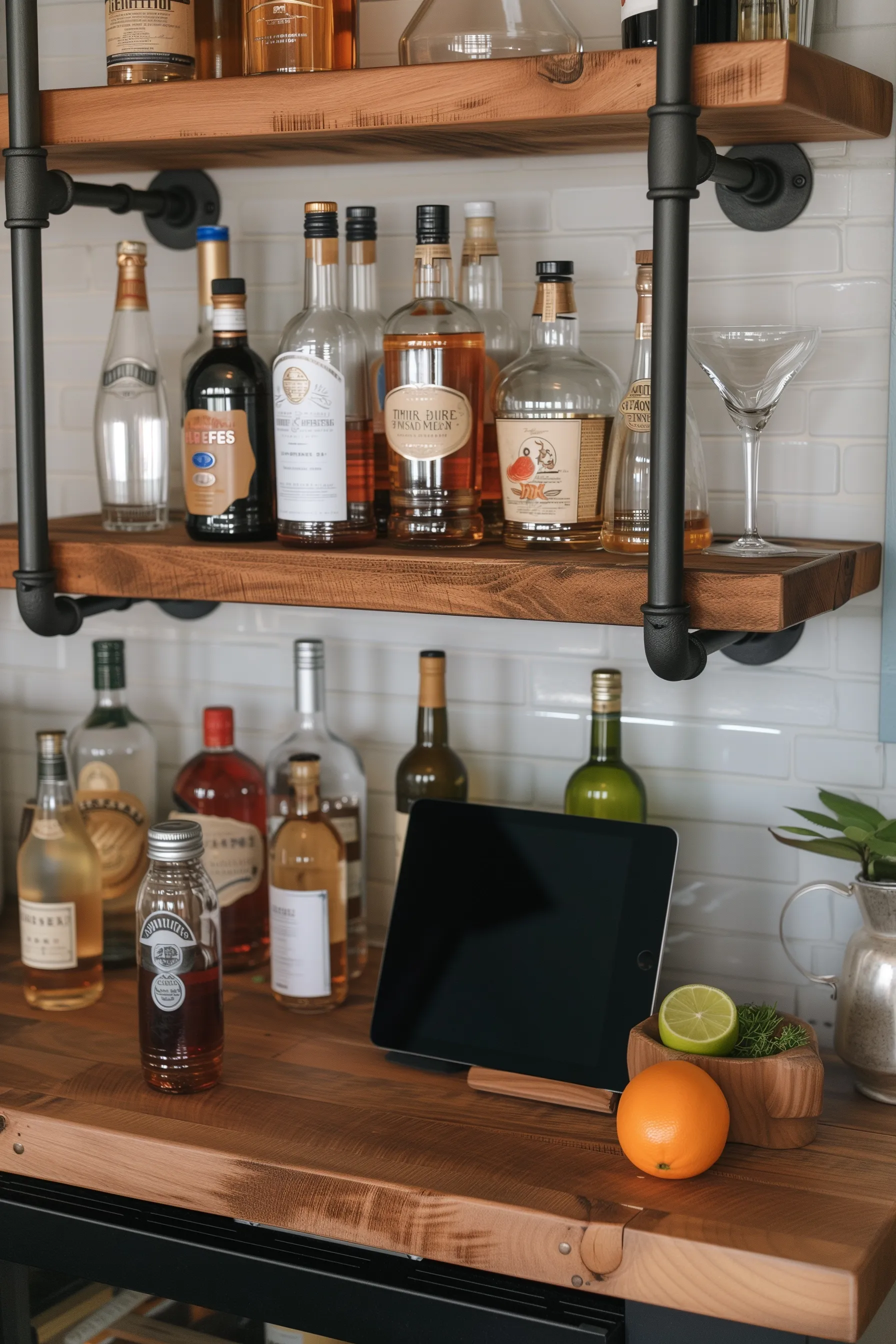 diy bar shelf with a built-In Tablet Stand