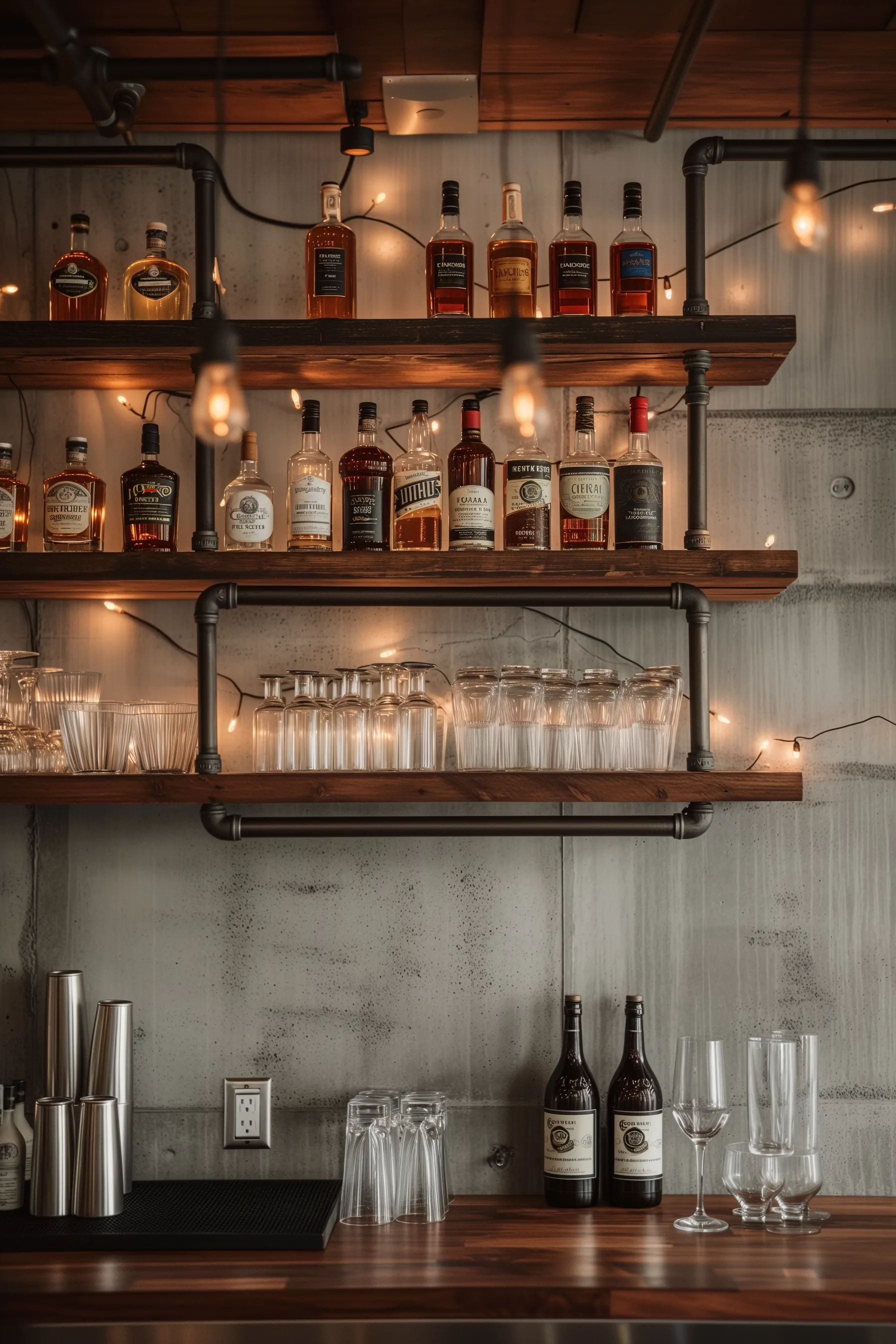 industrial pipe and concrete bar shelves
