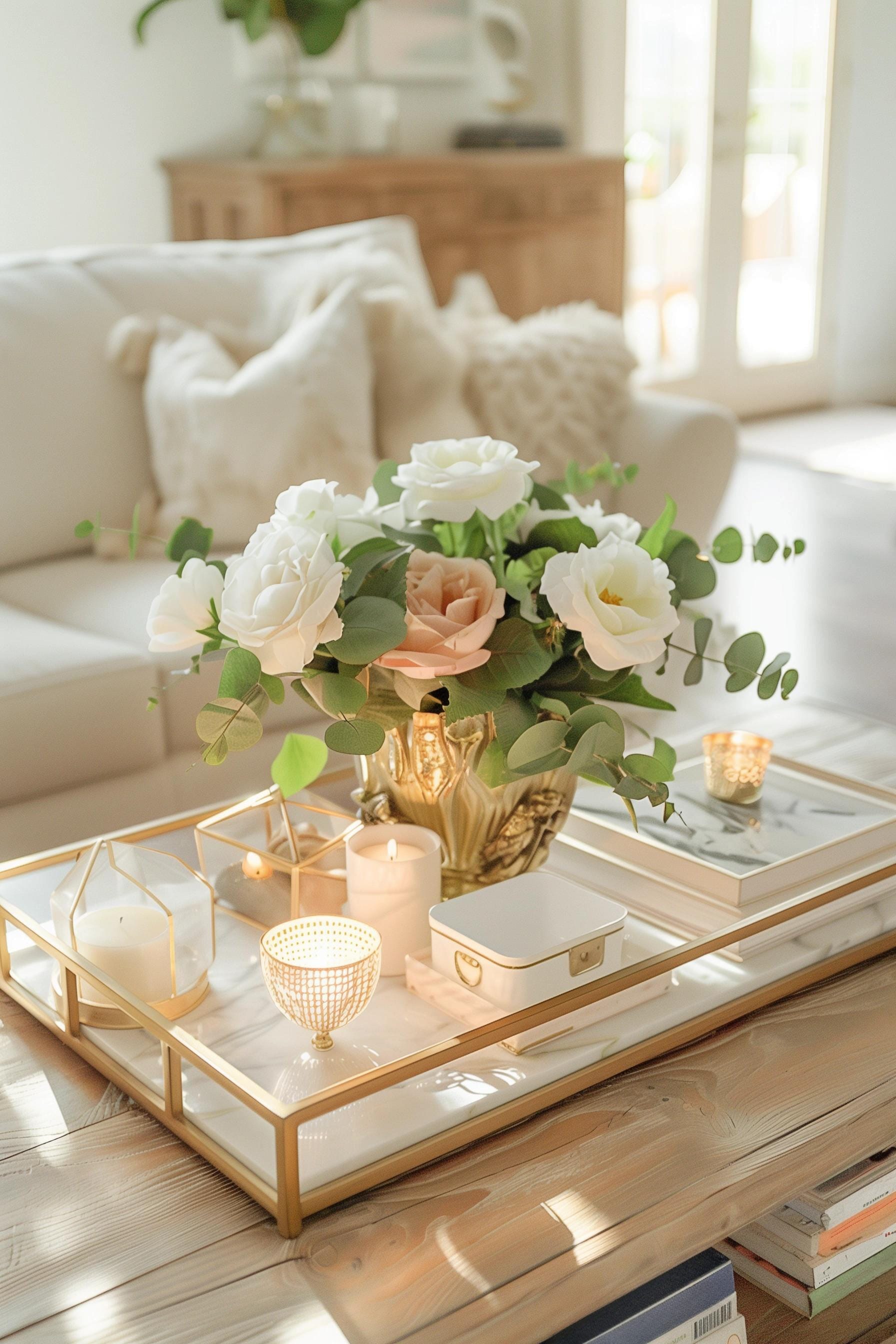coffee table decor with gold accents