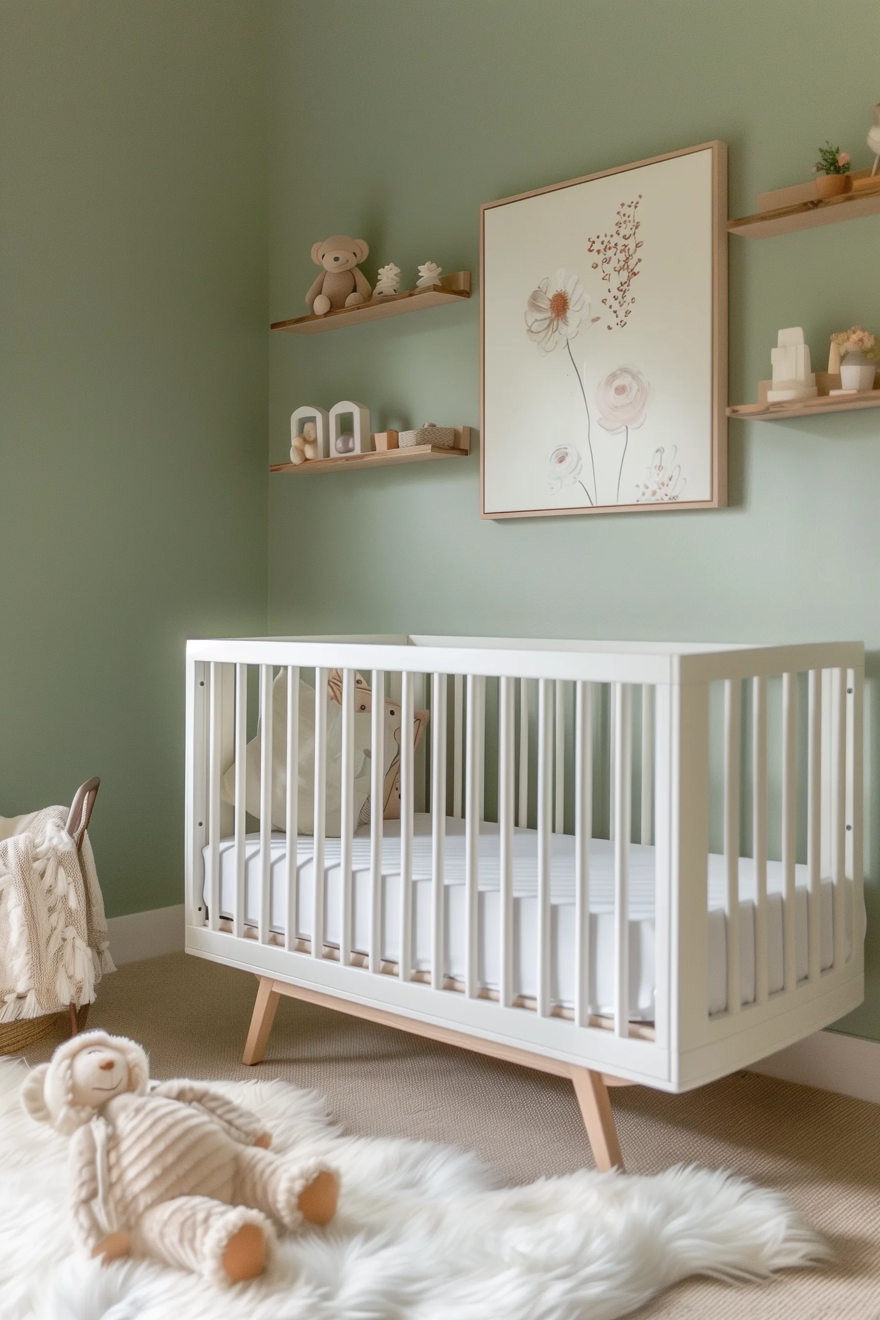 sage green nursery rug