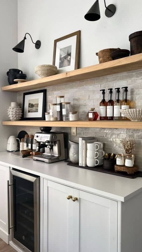 coffee bar cart with wire baskets