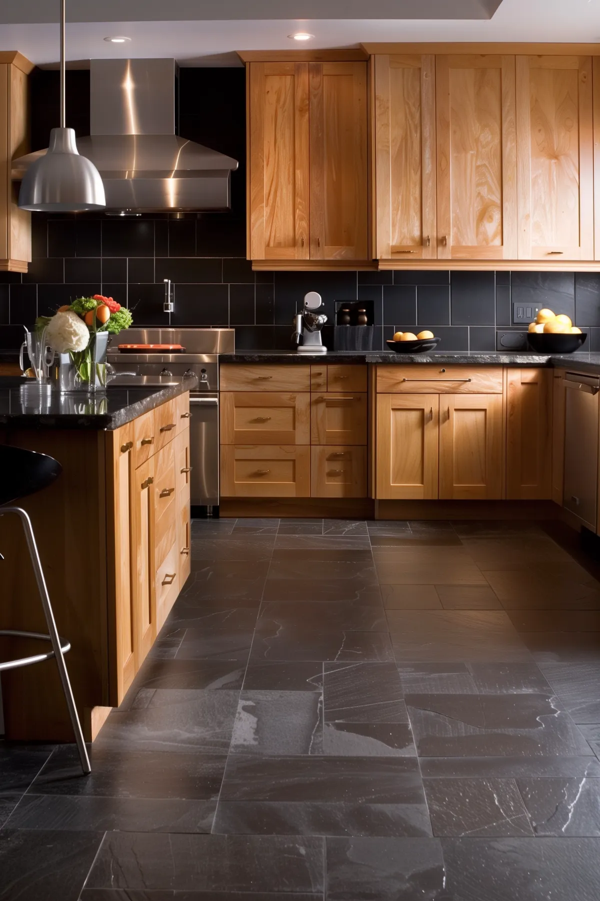 A-modern-kitchen-with-honey-oak-cabinets