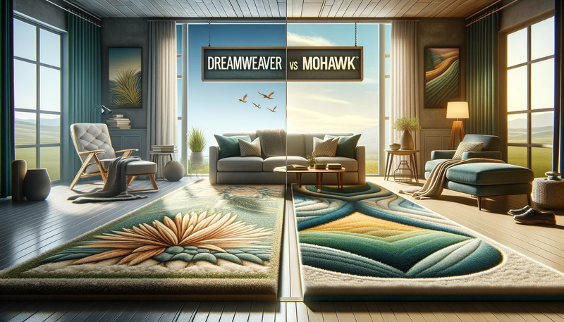 This image represents a comparison between dreamweaver vs mohawk carpet.
